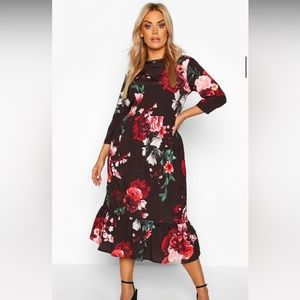 Plus floral ruffle hem midi dress *worn once